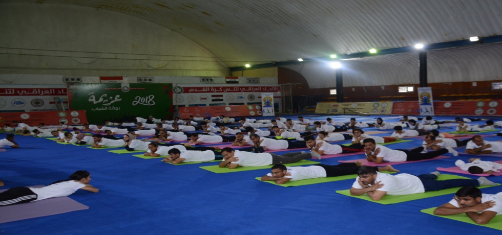 A gala yoga event was organized on 21st June 2022 by Embassy of India, Baghdad in collaboration with Ministry of Youth and Sports, Iraq and the Art of Living Foundation to celebrate the 8th International Day of Yoga 2022 with the theme #YogaForHumanity at Activities and Programs Hall in the Ministry of Youth and Sports, Baghdad.